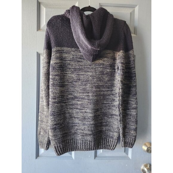 Men's Sweater Knit Hoodie Pullover Long Sleeve Blue and Grey Small - Picture 2 of 7